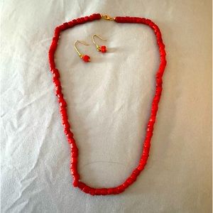 Red Coral Necklace and Earrings from Capri